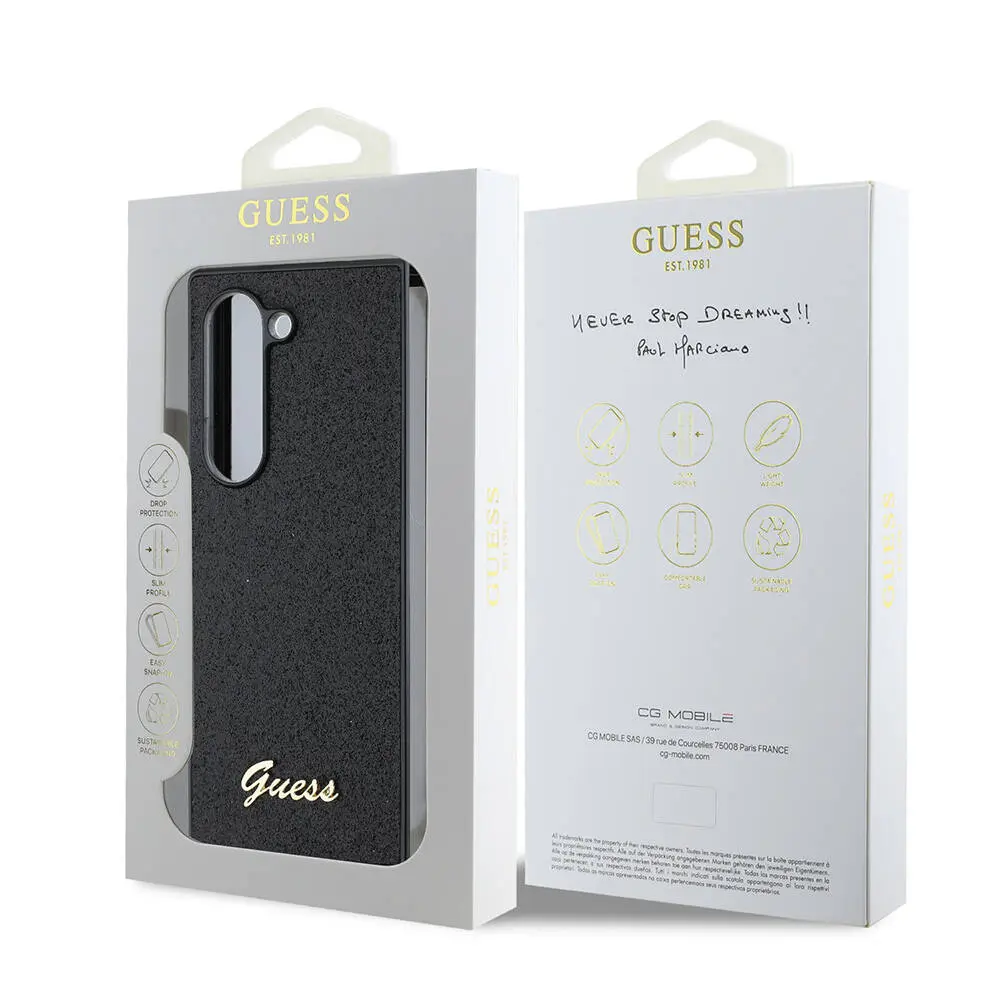 Galaxy Z Fold 6 Kılıf Guess Lisanslı Glitter Script Kapak - Siyah