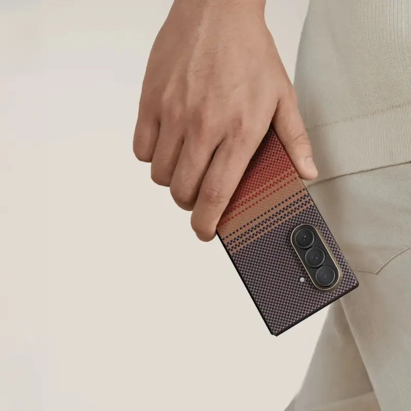 Galaxy Z Fold 7 MagSafe Uyumlu Aramid Fiber Kılıf - Pitaka Tactile Woven Sunset-Moonrise