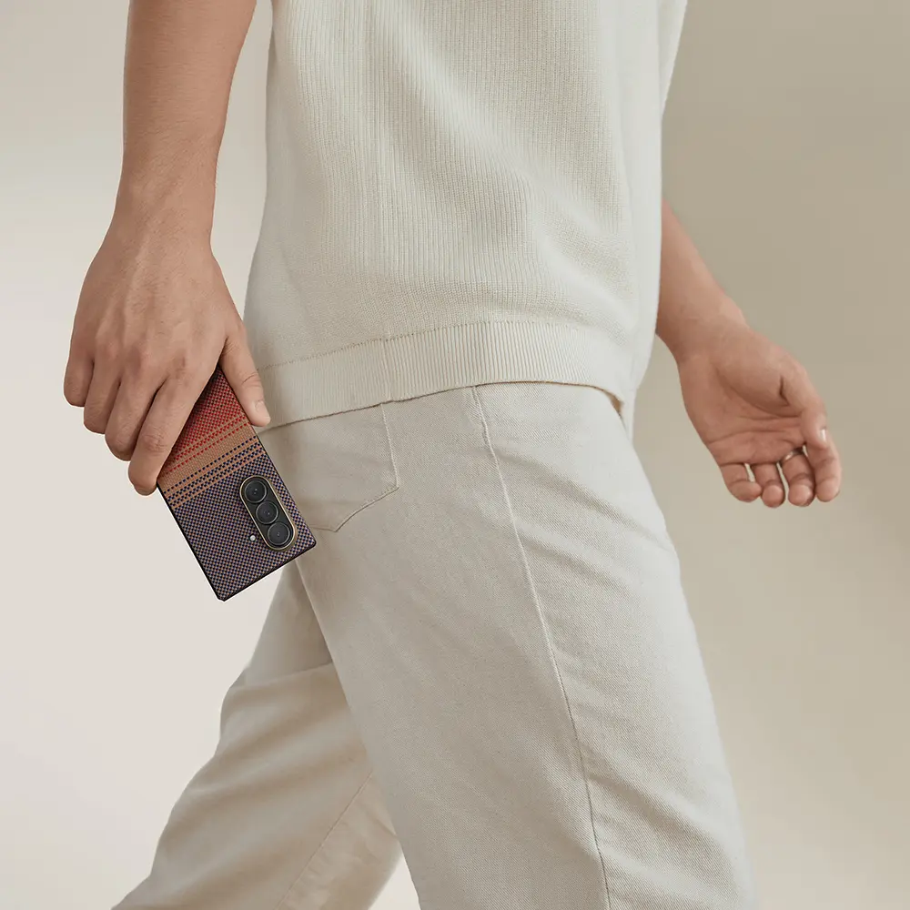 Galaxy Z Fold 7 MagSafe Uyumlu Aramid Fiber Kılıf - Pitaka Tactile Woven Sunset-Moonrise