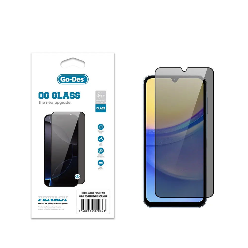 Galaxy A15 Gizlilik Filtreli Temperli Cam Ekran Koruyucu - Go Des OG Glass Privacy