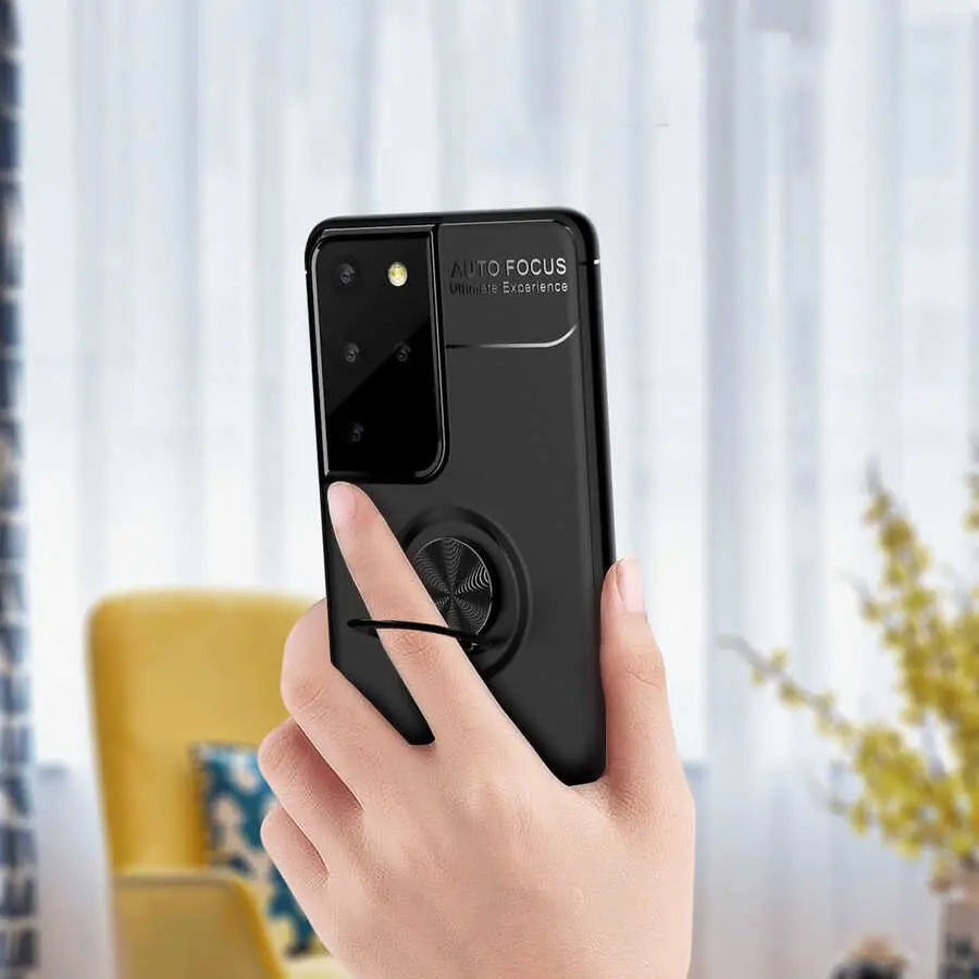 Galaxy S21 Ultra Yüzüklü Silikon Kılıf - Zore Ravel