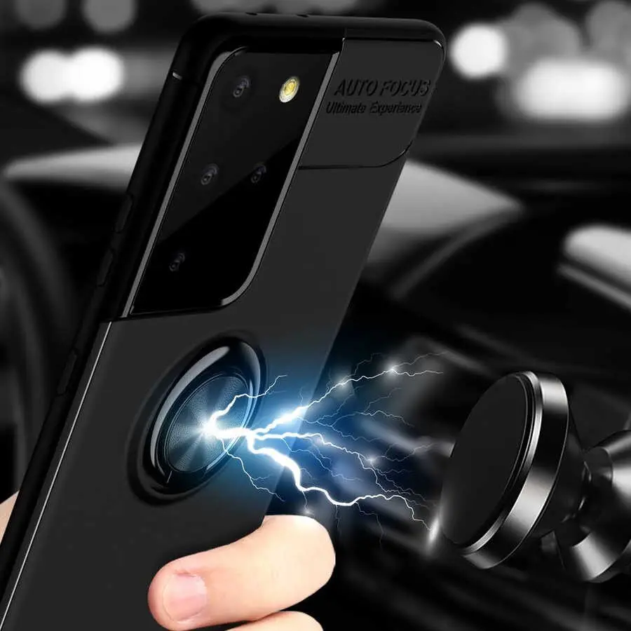 Galaxy S21 Ultra Yüzüklü Silikon Kılıf - Zore Ravel