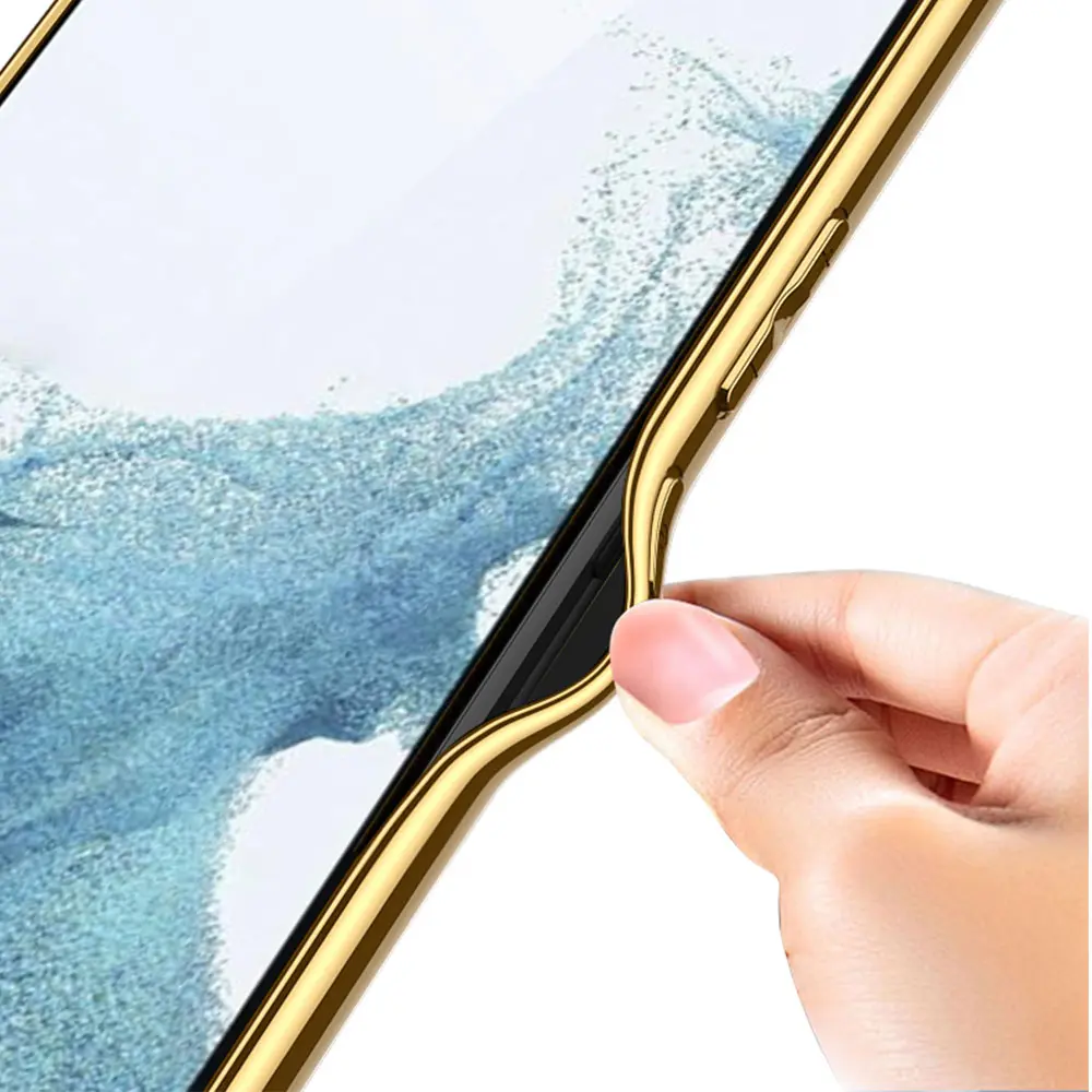 Galaxy S23 Deri Görünümlü Elektroplating Kenarlı Kılıf - Zore Fizyon