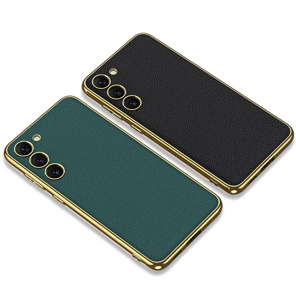 Galaxy S23 Deri Görünümlü Elektroplating Kenarlı Kılıf - Zore Fizyon