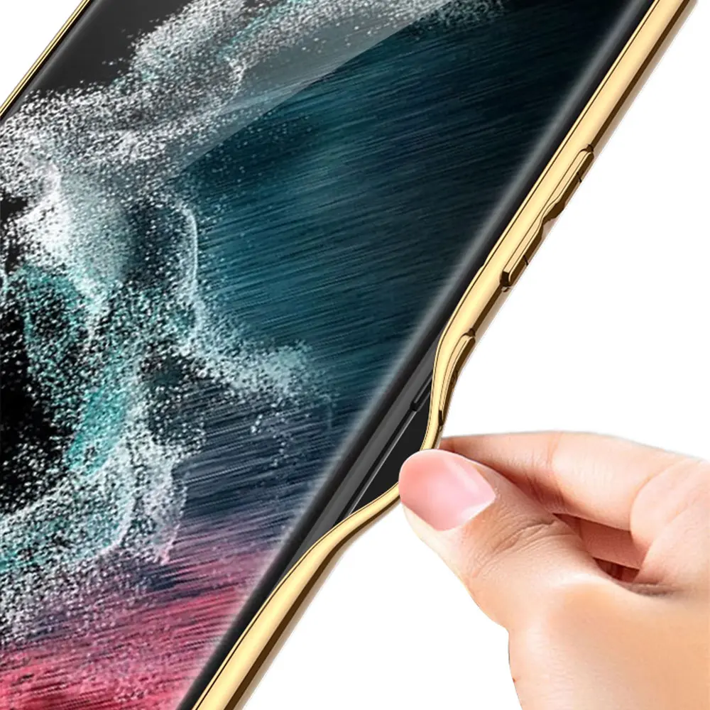 Galaxy S23 Ultra Deri Görünümlü Elektroplating Kenarlı Kılıf - Zore Fizyon