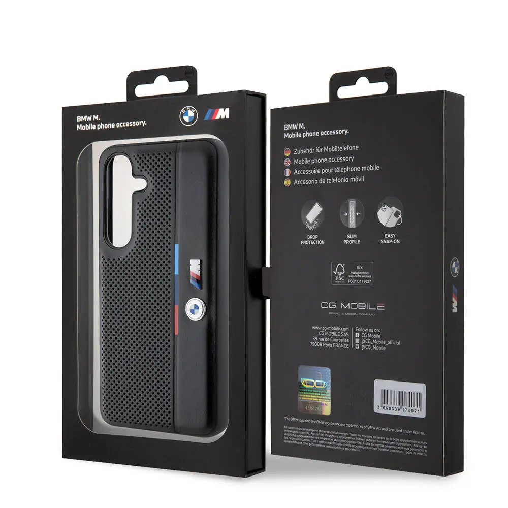 Galaxy S24 BMW Lisanslı M Logolu Üç Renk Çizgili Delikli Kılıf - Detail Line