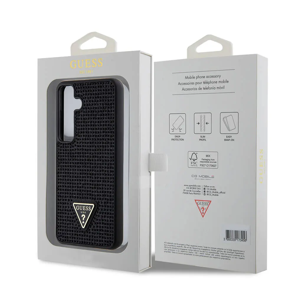 Galaxy S24 Taşlı Arka Yüzey Üçgen Logolu Kılıf - Guess Lisanslı