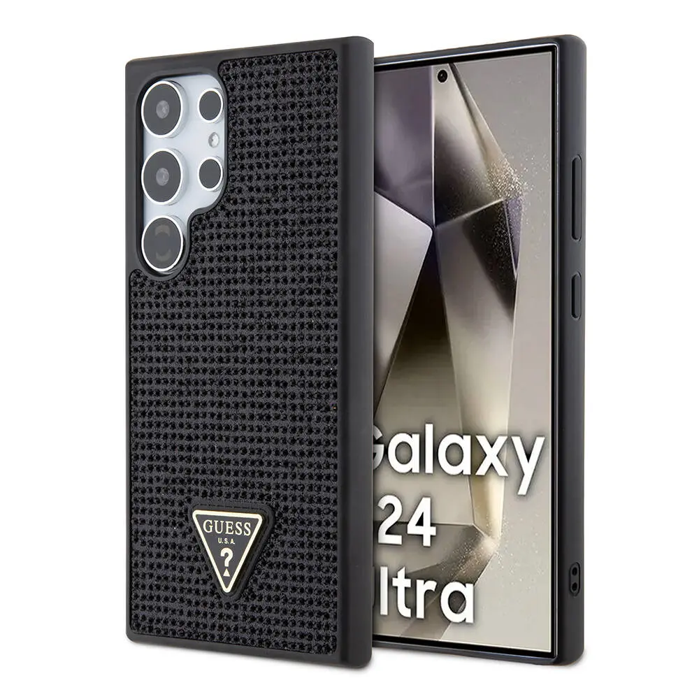 Galaxy S24 Ultra Taşlı Arka Yüzey Üçgen Logolu Kılıf - Guess