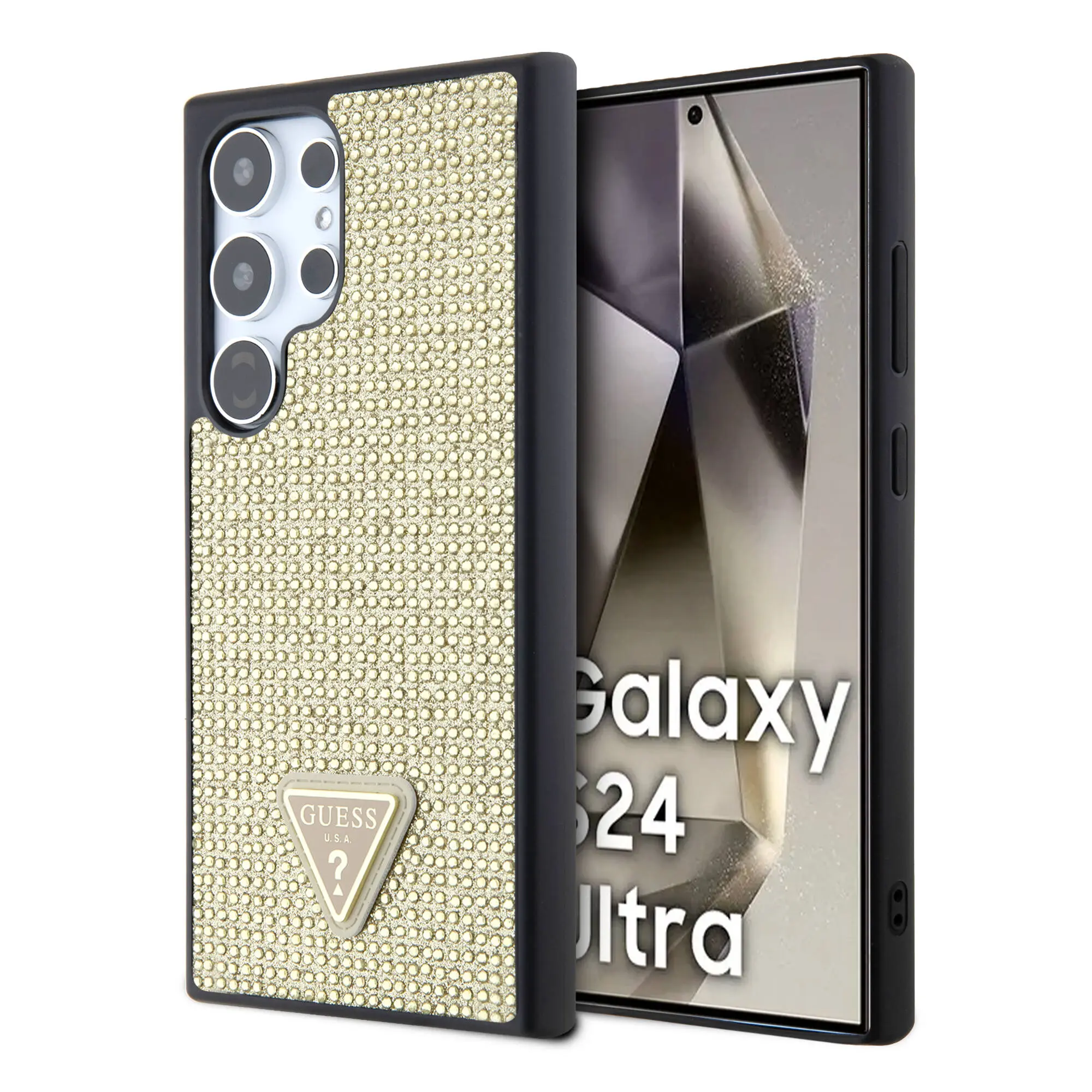 Galaxy S24 Ultra Taşlı Arka Yüzey Üçgen Logolu Kılıf - Guess