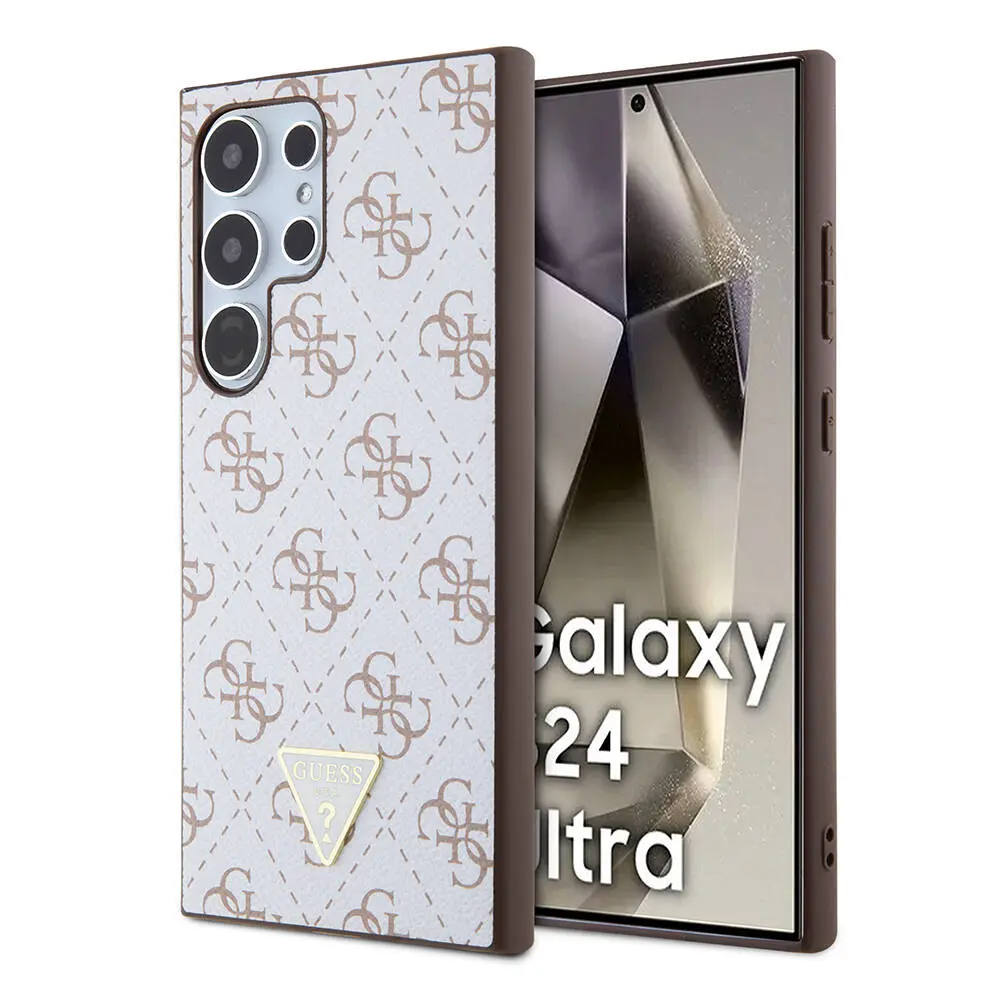 Galaxy S24 Ultra Kılıf Guess Lisanslı PU Üçgen Logo 4G Desenli Kapak