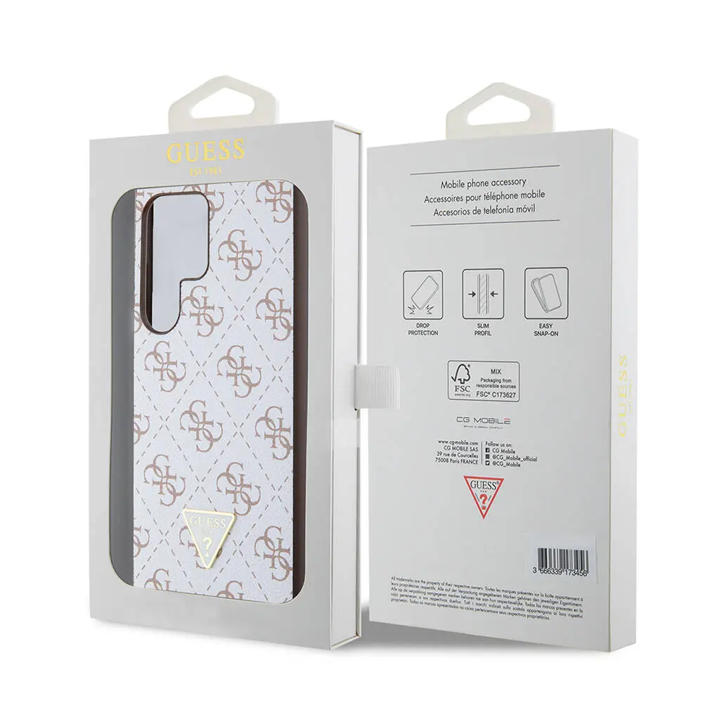 Galaxy S24 Ultra Kılıf Guess Lisanslı PU Üçgen Logo 4G Desenli Kapak
