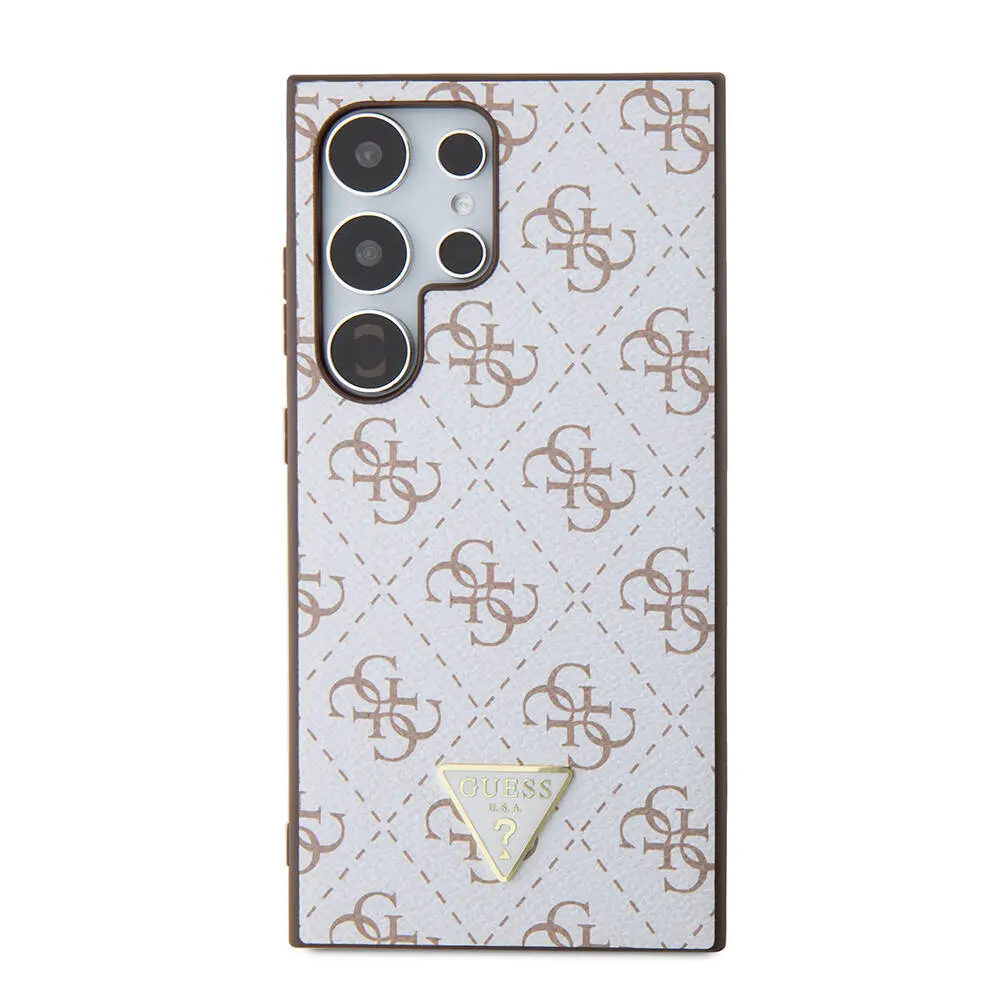 Galaxy S24 Ultra Kılıf Guess Lisanslı PU Üçgen Logo 4G Desenli Kapak