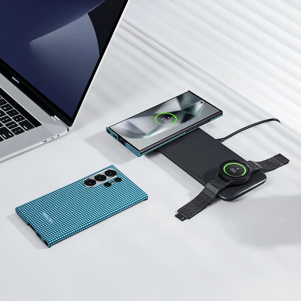 Galaxy S24 Ultra MagSafe Uyumlu Aramid Fiber Kılıf - Pitaka Ultra-Slim Classic Ice Sea