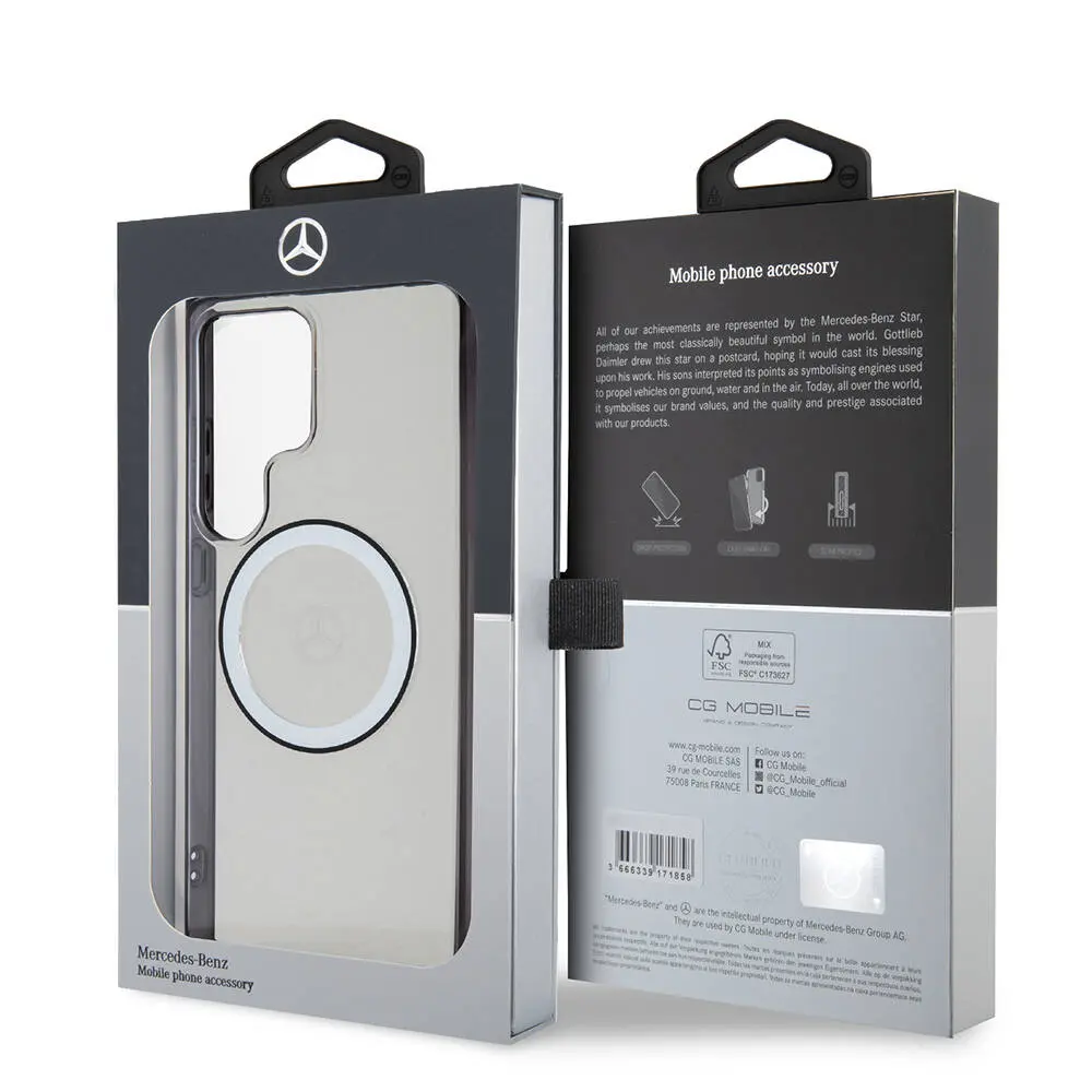 Galaxy S24 Ultra MagSafe Uyumlu Şeffaf Kılıf - Mercedes Benz Black Ring