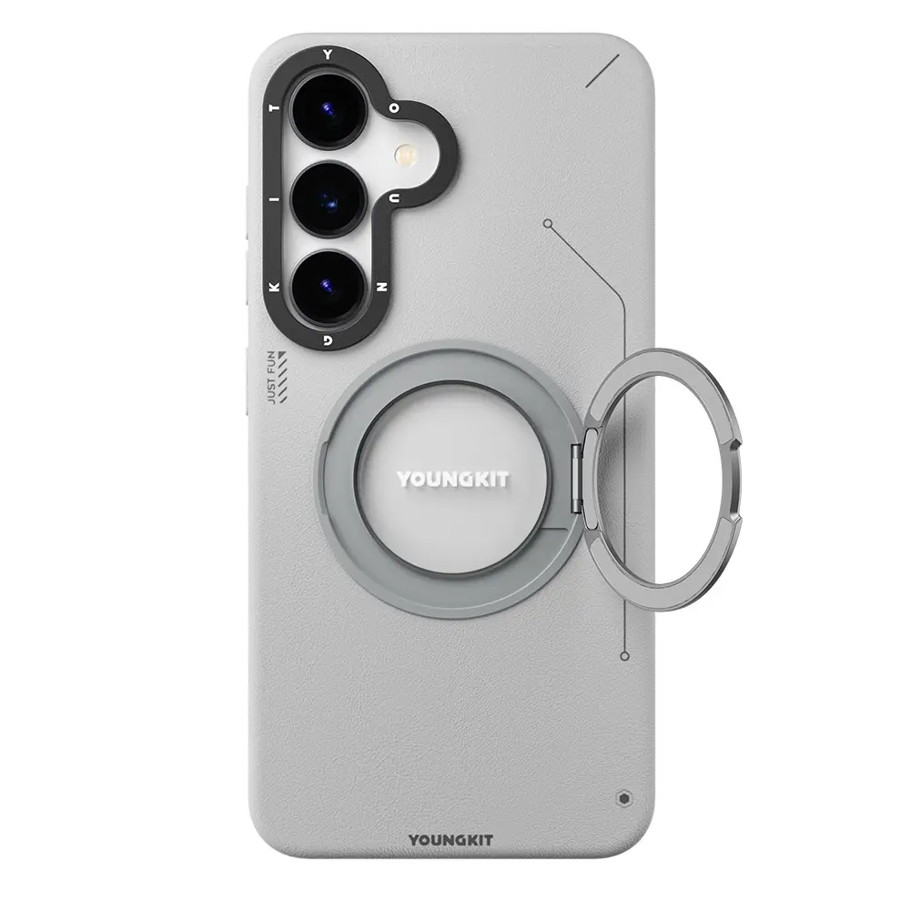 Galaxy S25 MagSafe Uyumlu 360° Standlı Mat Deri Kılıf - Youngkit Tech Leather