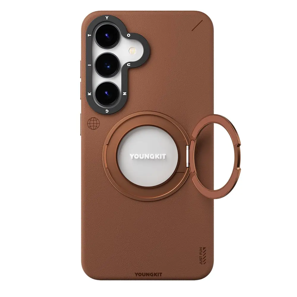 Galaxy S25 MagSafe Uyumlu 360° Standlı Mat Deri Kılıf - Youngkit Tech Leather