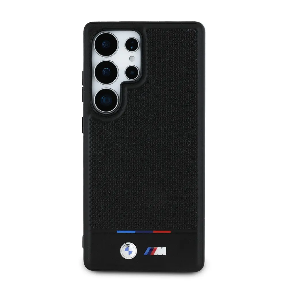 Galaxy S25 Ultra Kılıf BMW Orjinal Lisanslı M-safe Şarj Özellikli M Logolu Bottom Üç Çizgili Delikli PU Deri Kapak