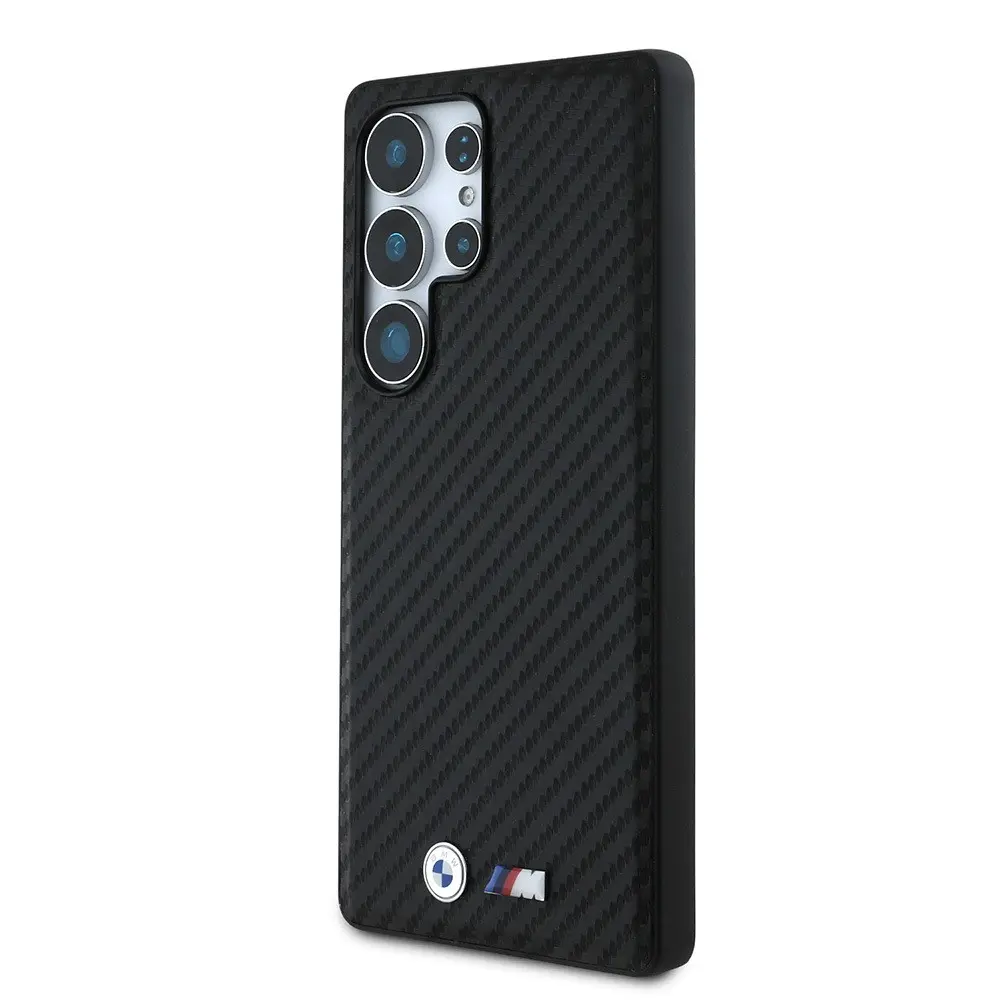 Galaxy S25 Ultra Kılıf BMW Orjinal Lisanslı M-safe Şarj Özellikli Karbon Fiber Tasarımlı ve Metal Logolu PU Deri Kapak