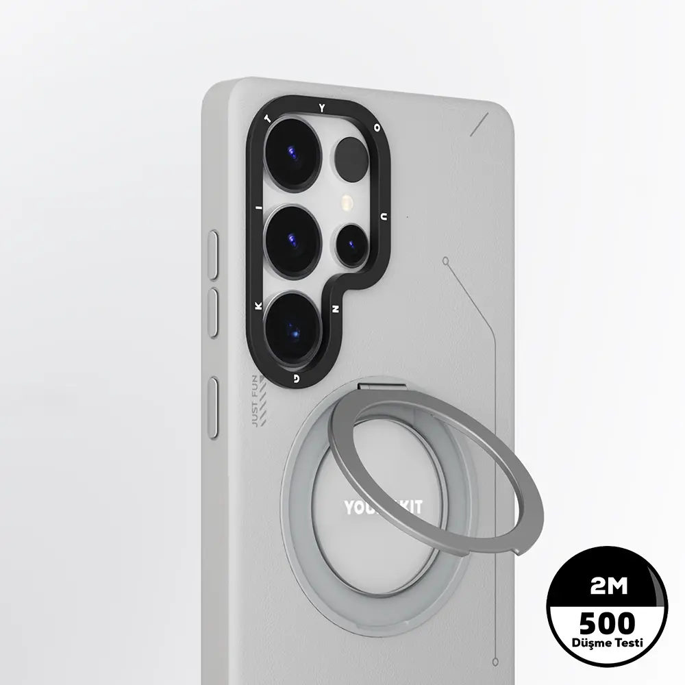 Galaxy S25 Ultra MagSafe Uyumlu 360° Standlı Mat Deri Kılıf - Youngkit Tech Leather