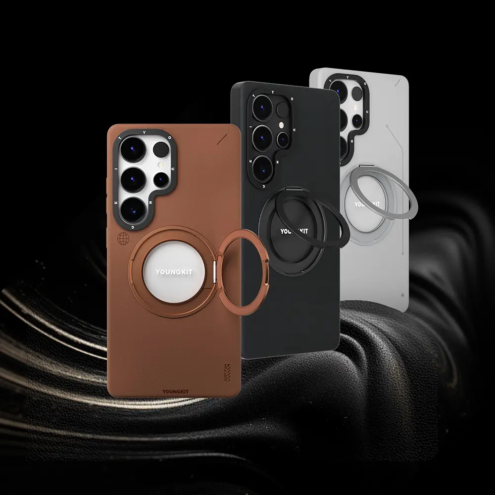 Galaxy S25 Ultra MagSafe Uyumlu 360° Standlı Mat Deri Kılıf - Youngkit Tech Leather