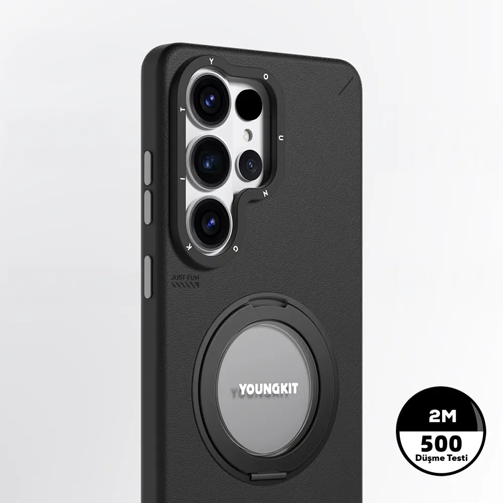 Galaxy S26 Ultra MagSafe Uyumlu 360° Standlı Mat Deri Kılıf - Youngkit Tech Leather