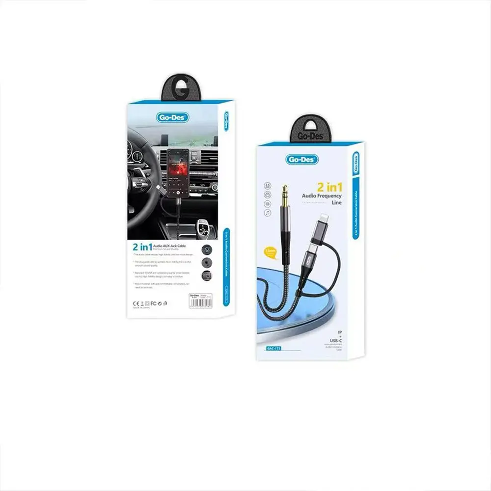 Go Des GAC-172 2'si 1 Arada Type-C ve Lightning to 3.5 mm AUX Ses Kablosu, 1 m