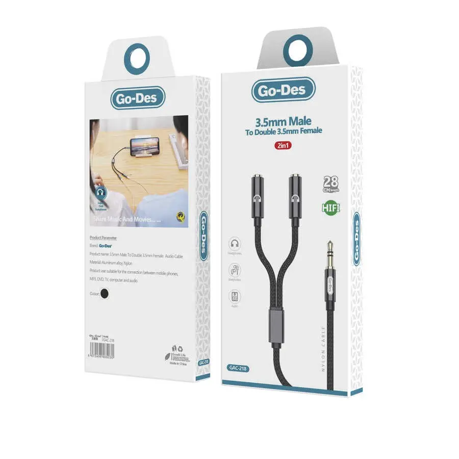 Go Des GAC-218 3.5 mm Aux Çoğaltıcı, 2 Çıkışlı Ses Kablosu