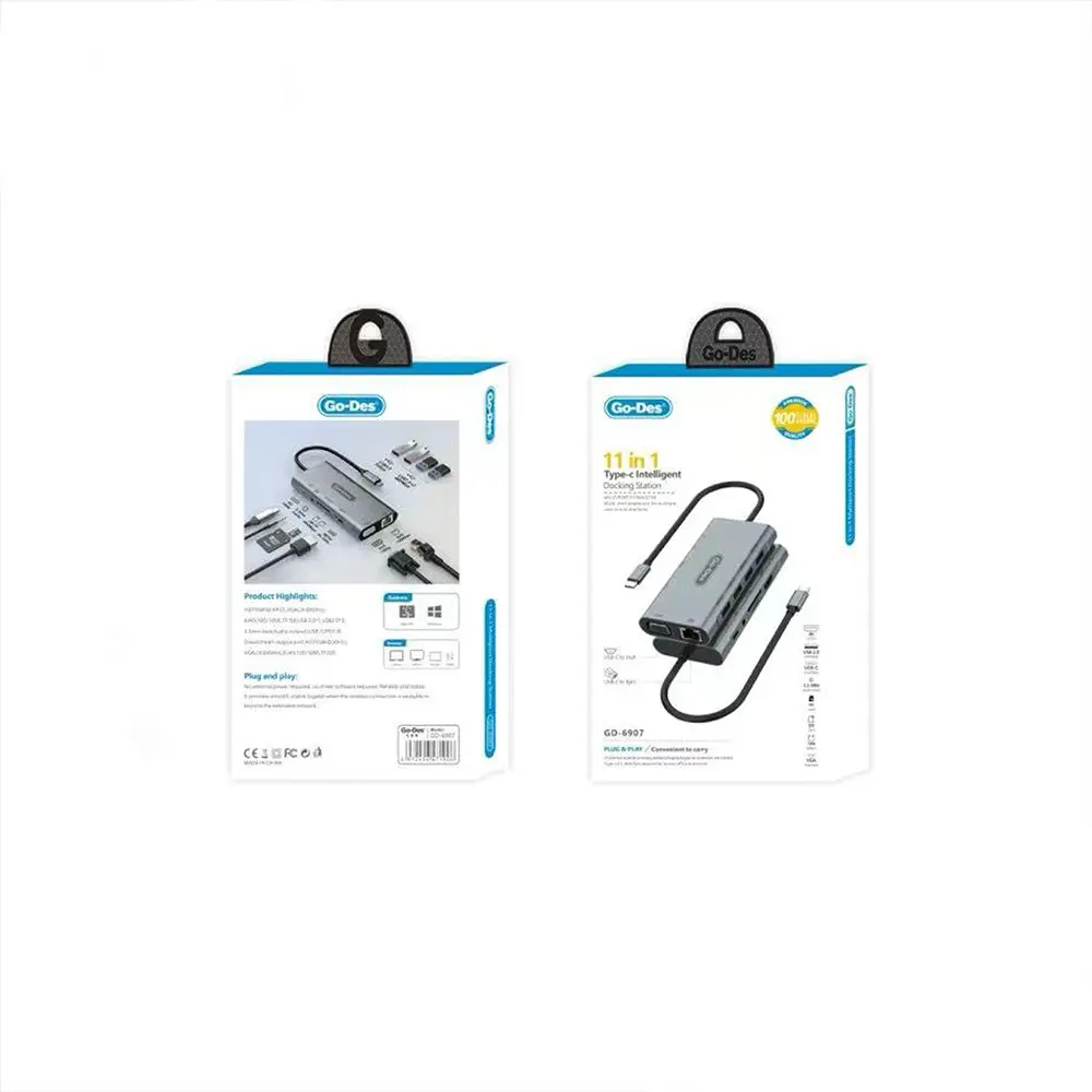 Go Des GD-6907 11'i 1 Arada Type-C Hub, HDMI, VGA, RJ45 ve 100W PD