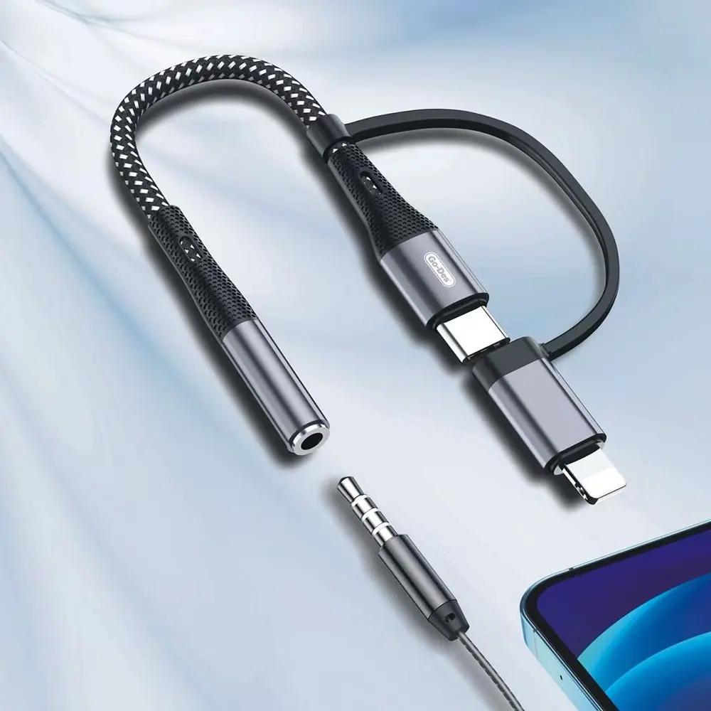 Go-Des GD-UC173 Type-C ve Lightning 2'si 1 Arada 3.5 mm Ses Kablosu