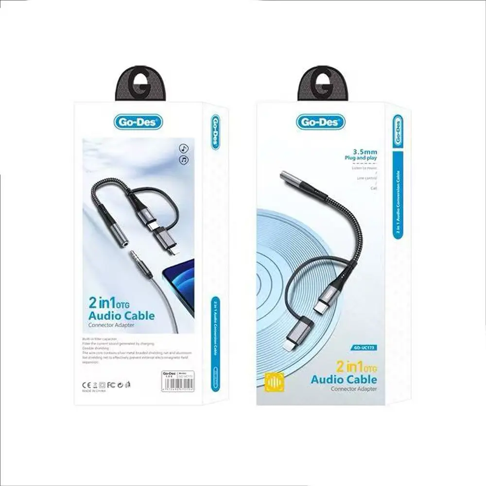Go-Des GD-UC173 Type-C ve Lightning 2'si 1 Arada 3.5 mm Ses Kablosu