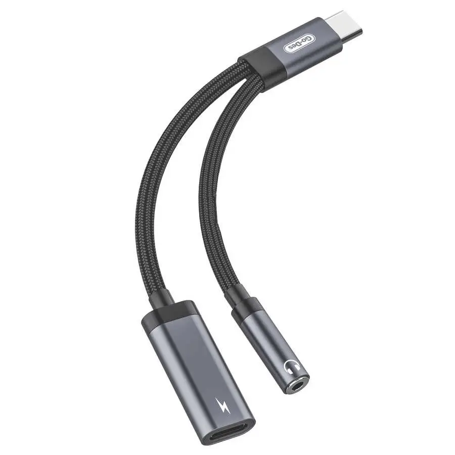 Go Des GD-UC312 Type-C Şarj ve Ses Adaptör Kablosu, 3.5 mm Jak Çıkışlı