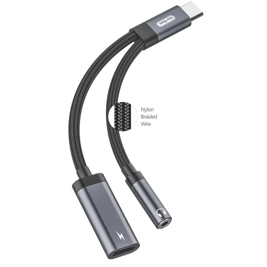 Go Des GD-UC312 Type-C Şarj ve Ses Adaptör Kablosu, 3.5 mm Jak Çıkışlı