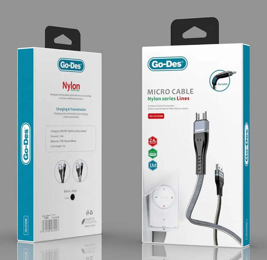 Go Des GD-UC520 Micro USB Şarj ve Data Kablosu, 1 m, Gri