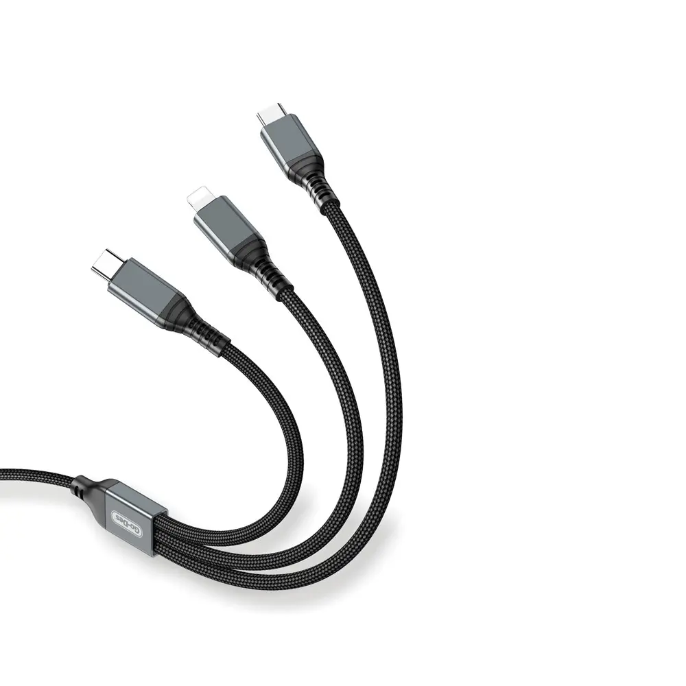 Go-Des GD-UC617 3'ü 1 Arada Type-C ve Lightning PD Şarj Kablosu 100W 1.2 m