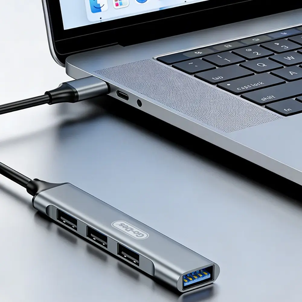 Go Des GD-UC701S 4 Portlu USB Hub, USB-A Girişli Alüminyum Gövde