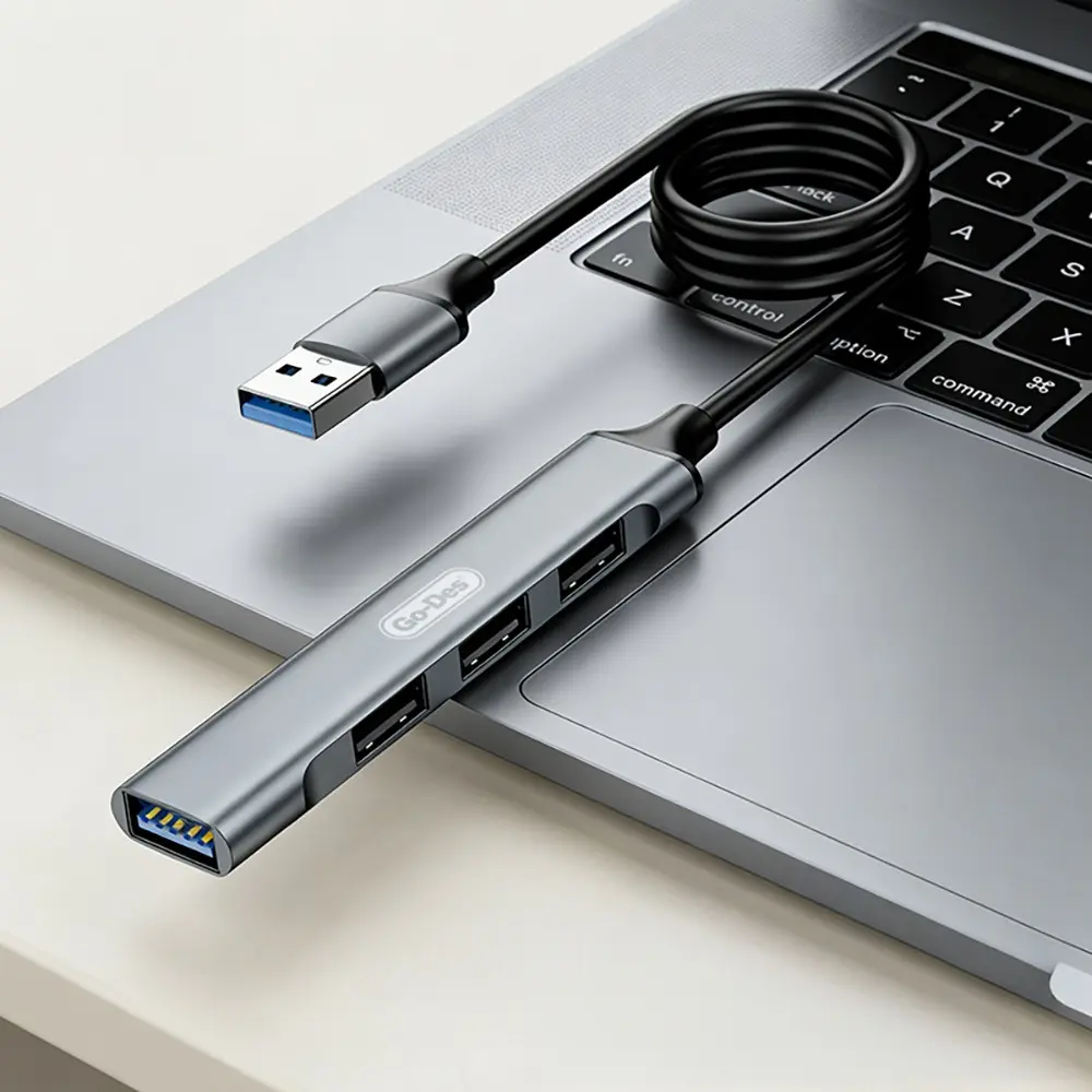 Go Des GD-UC701S 4 Portlu USB Hub, USB-A Girişli Alüminyum Gövde