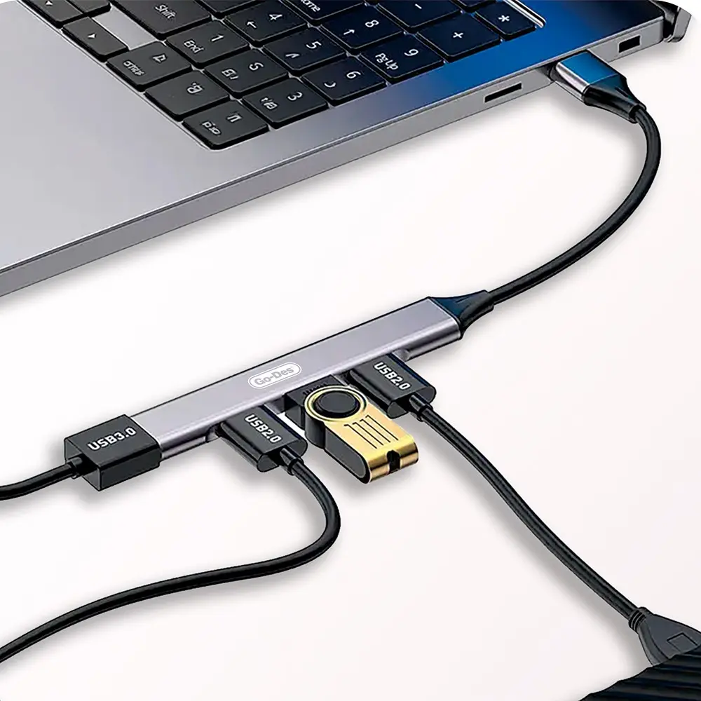 Go Des GD-UC701S 4 Portlu USB Hub, USB-A Girişli Alüminyum Gövde