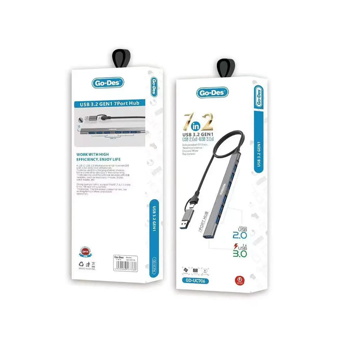 Go Des GD-UC706 7 Portlu USB Hub, Type-C Girişli Alüminyum Gövde