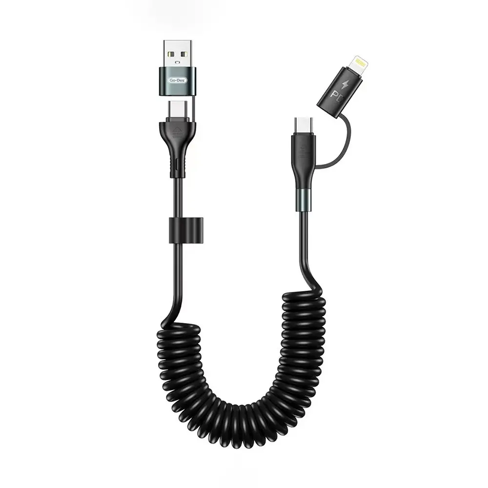 Go Des GD-UC805 4'ü 1 Arada Sarmal PD Şarj ve Data Kablosu, 60W 1.8 m