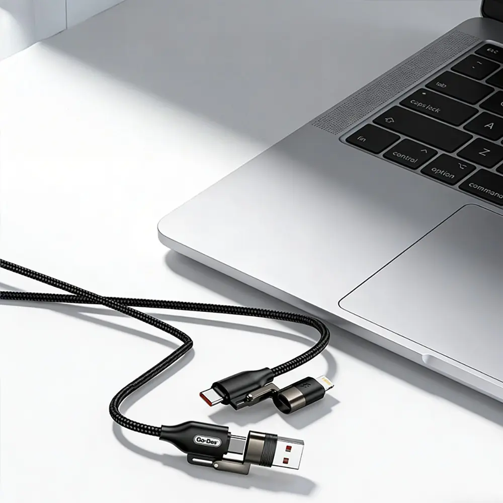 Go Des GD-UC831 4'ü 1 Arada PD Şarj ve Data Kablosu, 65W 1.2 m