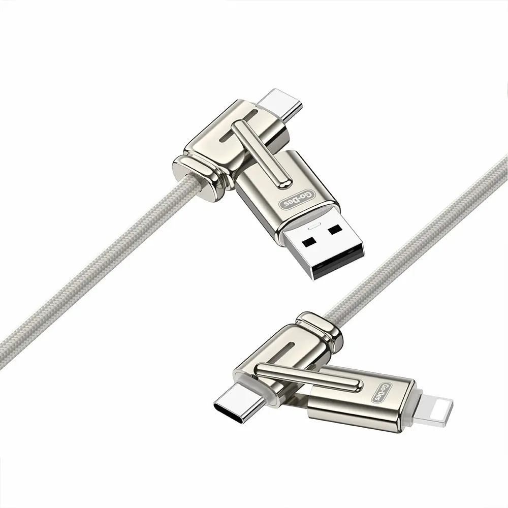 Go Des GD-UC832 4in1 PD Şarj ve Data Kablosu, USB-A + Type-C + Lightning