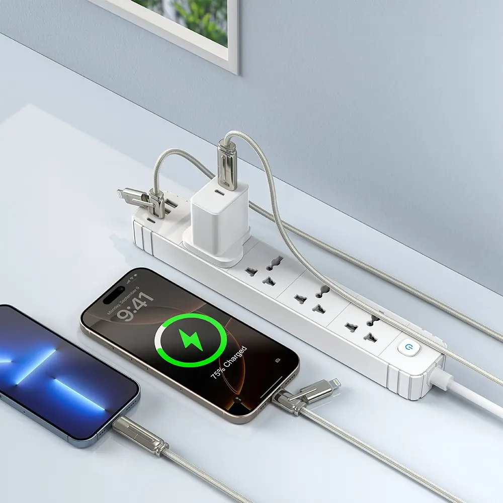Go Des GD-UC832 4in1 PD Şarj ve Data Kablosu, USB-A + Type-C + Lightning