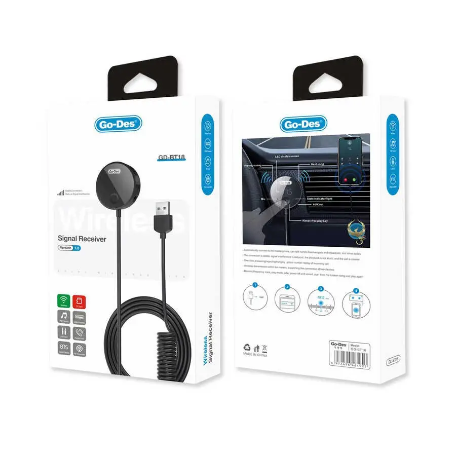 Go Des GD-BT18 Wireless Transmitter, FM 87.5 ve USB Bağlantılı