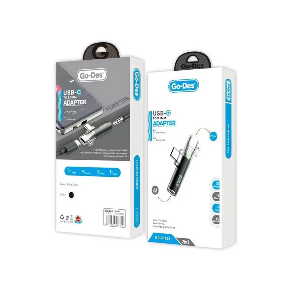 Go Des GD-CT058 Type-C Şarj ve Ses Adaptörü, 3.5 mm Kulaklık Çıkışlı