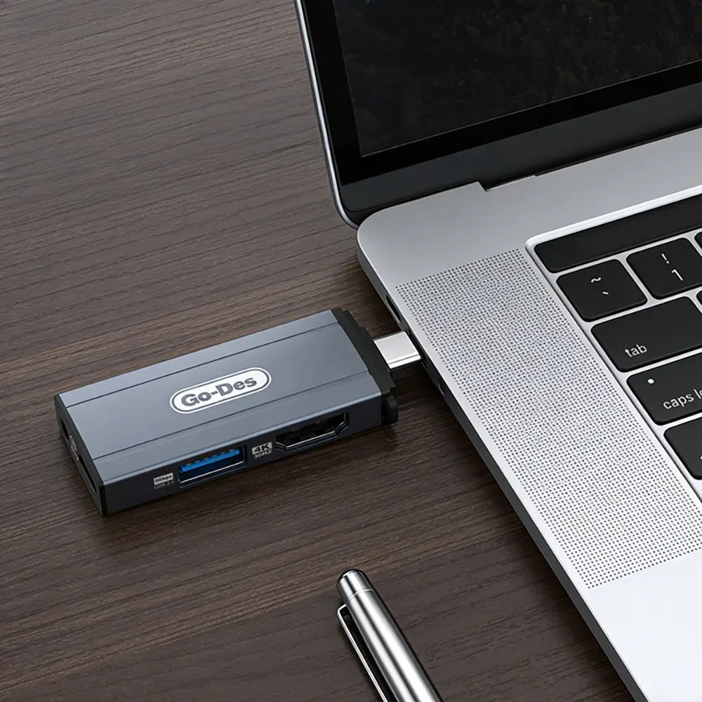 Go Des GD-CT085 Type-C 4in1 Hub, HDMI 4K 60Hz, USB 3.0 ve 3.5 mm