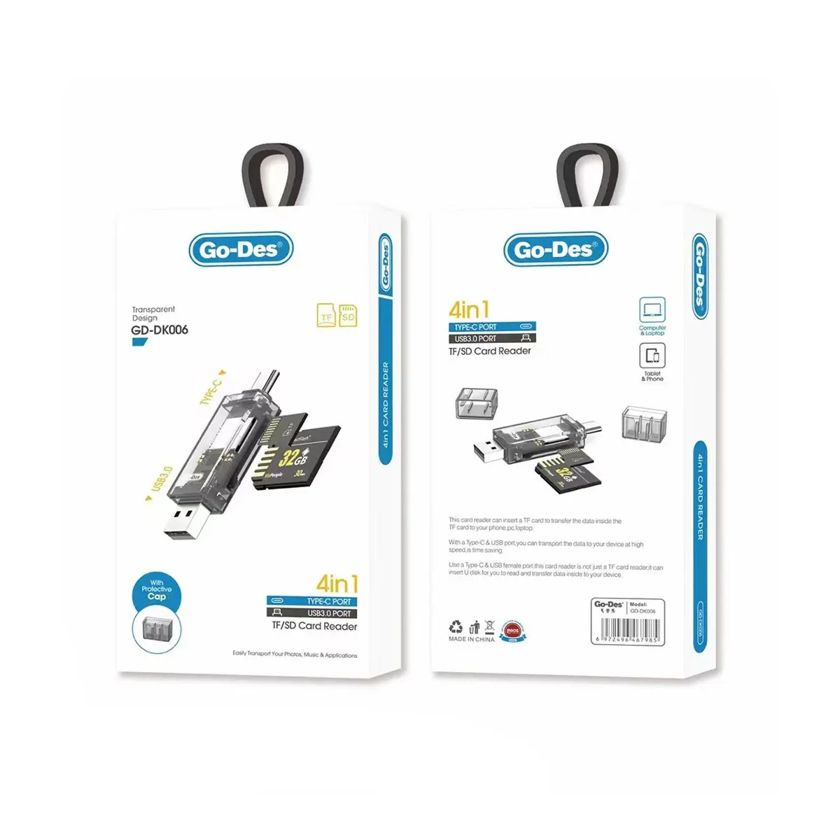 Go Des GD-DK006 Type-C ve USB-A Çıkışlı 4'ü 1 Arada OTG Hafıza Kart Okuyucu