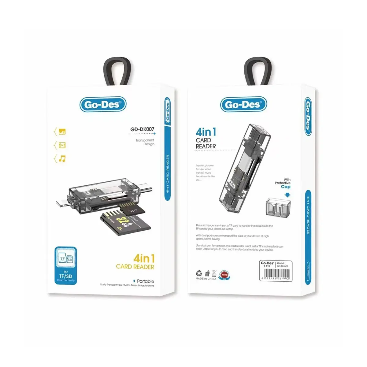 Go Des GD-DK007 Type-C ve Lightning Çıkışlı 4'ü 1 Arada OTG Hafıza Kart Okuyucu