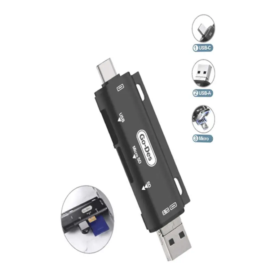 Go Des GD-DK108 3'ü 1 Arada OTG Hafıza Kart Okuyucu, Type-C Micro USB