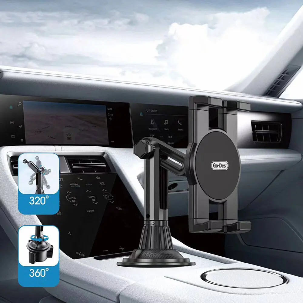Go Des GD-HD313 Araç İçi Telefon Tutucu, Bardaklık Tipi ve 360° Döner Başlık