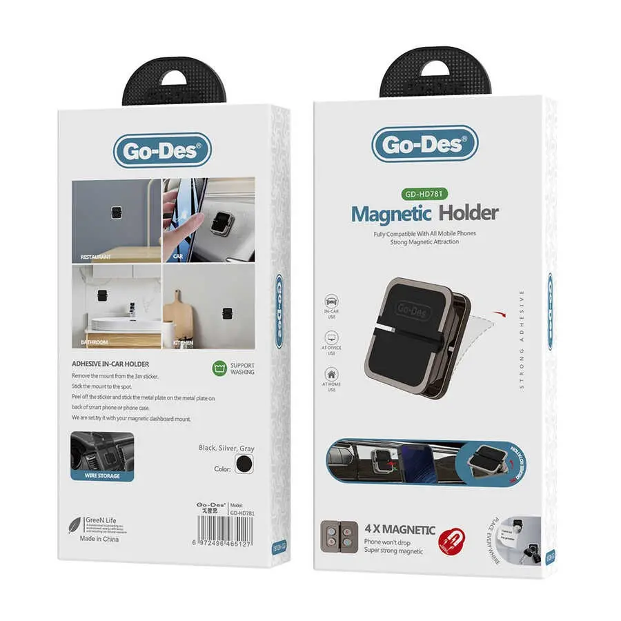 Go Des GD-HD781 Manyetik Araç Telefon Tutucu, 3M Yapıştırıcılı